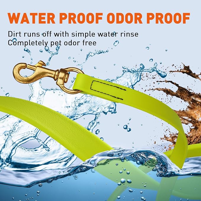 Viper Biothane K9 Working Dog Leash Waterproof Lead for Tracking Training Schutzhund Odor-Proof Long Line with Solid Brass Snap for Puppy Medium and Large Dogs, 15ft Safety Yellow
