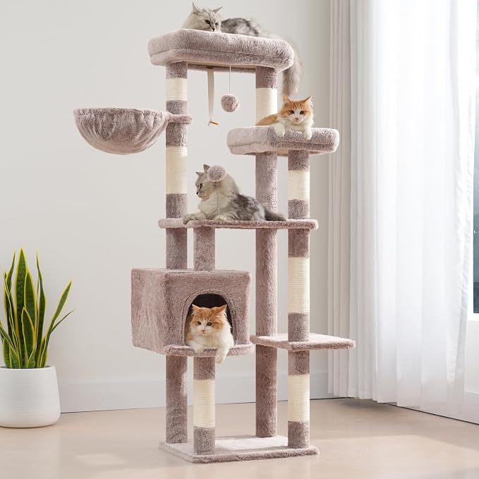 Gitelsnour 55.1'' Cat Tree Tower for Indoor Cats, Large Platform, CCT013MU | 7 Sisal Scratching Posts, Multi-level Cat Condo Cat Cave, 2 Padded Perches, Basket, Furry Ball, Toy, Mushroom