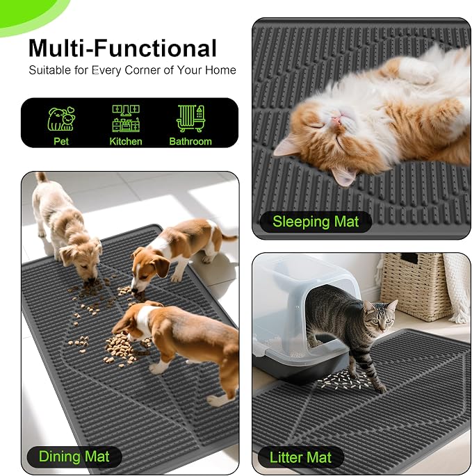 Mofason Silicone Cat Litter Mat XXL, Black Extra Large Litter Matt for Cat | Waterproof 38"x25" kitty litter box mat for floor; extra large pet trapping rug pad mat, cat litter catcher easy clean indoor