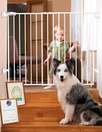Babelio Baby Gate for Stairs, Kitchen & Doorways, No Bottom Bar| Easy Installation| One-Handed Operation| Auto-Close| Hardware Mount (Drill Needed) Safety Dog Gate (White - B17, 34" H, 29-49" W-Wide) | Easy Install| One-handed Opening| Auto-close| Dril...