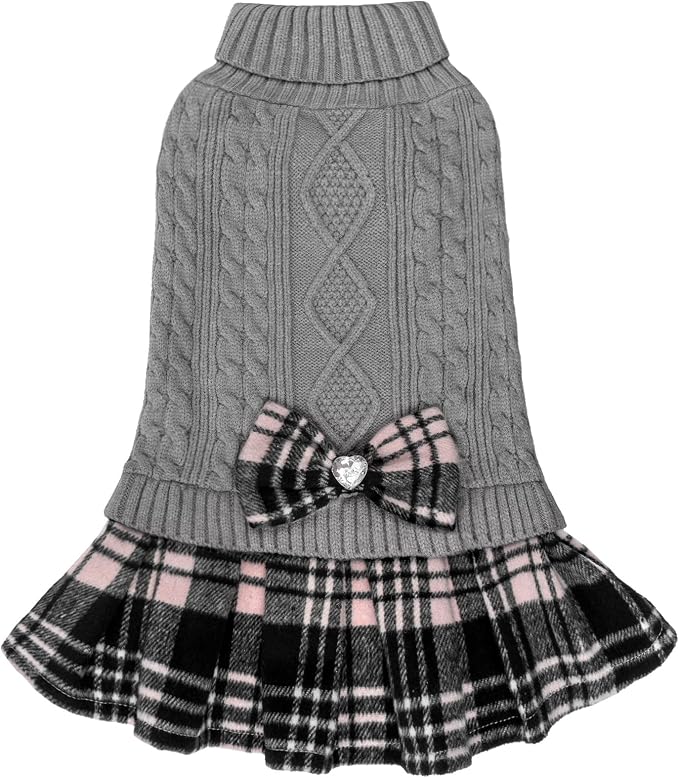 KYEESE Dog Sweater Dress Turtleneck Thick Knit Pullover for Cold Weather | Stretchy Fit, Lightweight & Warm, Cozy Knit Comfort, Cute Bow Accent, Gentle on Sensitive Skin, Comfortable Daily Wear