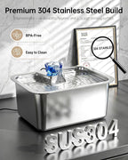 3Gal Large Dog Water Fountain Dispenser, 11L Stainless Steel Pet Fountain with 6 Filters, Corded Ultra Quiet Automatic Dog Water Bowl for Large and Multi-Pet Homes, 12 x 8.7 in Drinking Area