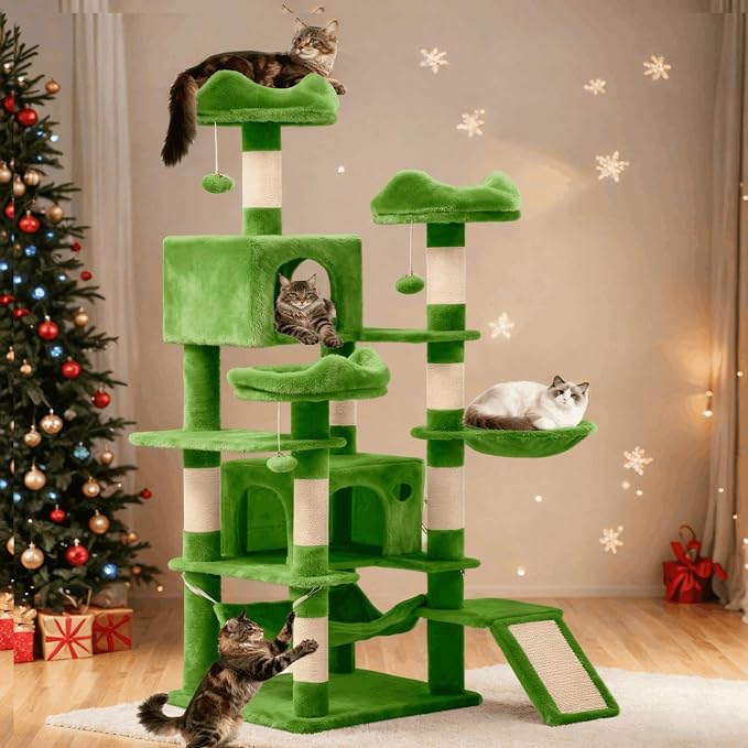 YITAHOME 75inch Cat Trees for Large Cats | Cat Tower for Indoor Cats with Scratching Post, Hammock, Cat Condo, Green