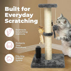 Best Pet Supplies Catify Cat Scratching Post - Gray H: 25" | 11" x 11" x 25", Interactive Cat Pole, Built-In Toys, Durable Sisal, Furniture Protector, For Indoor Kittens and Cats
