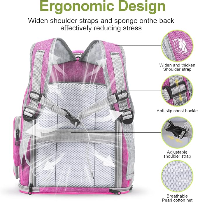 Cawypety Expandable Cat Backpack Large Space Cat Bubble Backpack Carrier | Pink, for Carrying Cats Pets and Small Dogs, Airline-Approved, for Travel Hiking Walking Car, Transparent Window, Breathable
