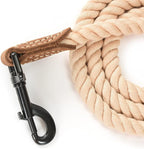Mile High Life Dog Leash Braided Cotton Rope with Leather-Reinforced Ends | Rust-proof 360° swivel clasp, Heavy-duty for medium/large dogs. Great for weddings, daily walks (4 FT, 1/2", Light Brown)