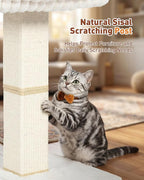 Morden Cat Scratching Post with Top Plush Bed for Indoor Cats | Removable & Washable Perch, Small Morden Cat Tree, Cat Tower with Scratch Post, Natural Sisal, White