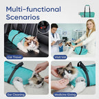 Cat Carrier Pouch, Soft Cat Grooming Restraint Bag for Vet Visits, Nail Trimming,Dental Care & Medication, Comfortable Cats Carry Bag with Bottom Support for Car Travel,Green L(8-15lbs)