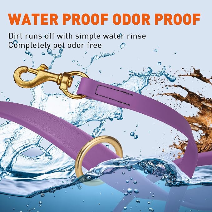 Viper Biothane K9 Working Dog Leash Waterproof Lead for Tracking Training Schutzhund Odor-Proof Long Line with Solid Brass Snap for Puppy Medium and Large Dogs 4ft, Amethyst Purple