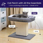 Catry Cat Perch with Washable Replaceable Bed & Wide Sisal Scratching Post | Cat Tree with Washable Replaceable Bed for Large Cats, Thick Sisal Scratching Post, Sturdy Cat Tower, Easy Assembly Cat Tree