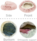 ShinHye Cozy Cat Bed - Round Plush Fluffy Hooded Cave, Indoor/Outdoor, Waterproof & Washable, Calming Anti-Anxiety Design - 23x23inch, Pink