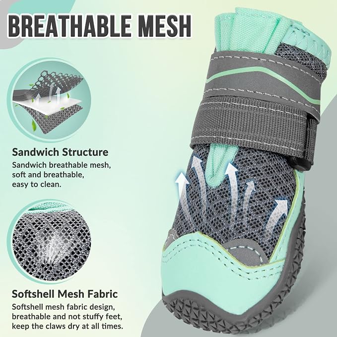 SlowTon Dog Shoes for Large Small Medium Dogs - Breathable Dog Boots for Summer Hot Pavement, Paw Protector for Outdoor Walking Winter Snow, Anti-Slip Rubber Dog Booties for Hardwood Floor (GR, 8)