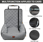 Dog Car Seat for Small and Medium Dogs, Booster Seat Sofa Pet Bed, Portable Car Travel Carrier Bed (Black Stripes-Thick Filling)