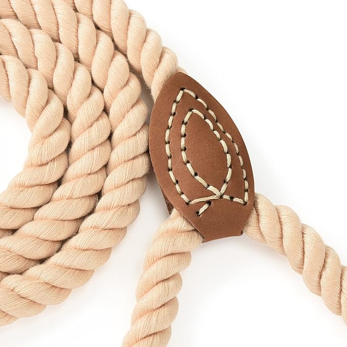 Mile High Life Dog Leash Braided Cotton Rope with Leather-Reinforced Ends | Rust-proof 360° swivel clasp, Heavy-duty for medium/large dogs. Great for weddings, daily walks (5 FT, 1/2", Light Brown)