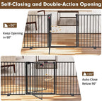 156" Extra Wide Dog Gate, Heavy Duty Metal Freestanding Dog Gate with Door for Indoor & Outdoor, Foldable Pet Fence for Doorways,House,Porch,Deck,Yard,Stairs, Auto Close(6 Panels,Black)