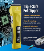 Professional Dog Grooming Clippers with 17H Runtime & Replaceable 440C Blade, 5-Speed Low Noise Electric Dog Shaver for Thick, Matted, Curly Hair, Cordless Clipper for Groomer & Home Use, Yellow