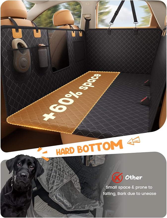 Lamicall Dog Car Seat Cover for Back Seat with Hard Bottom for Truck XL | Upgraded Anti-Ripped Back Seat Extender for Dogs, Waterproof Dog Hammock for Car with Mesh Window, Pet Backseat Protector