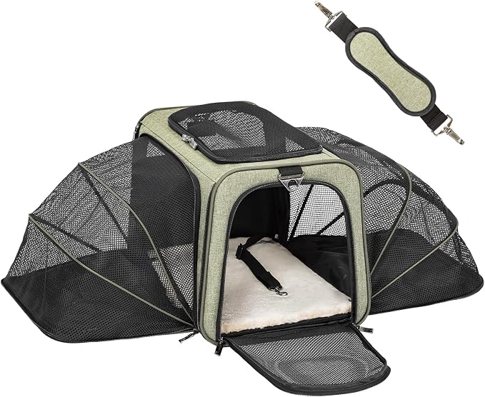 Petsfit Large Double Expandable Cat Carrier for Large Cats and Small Dogs | 19 x 12 x 12 in; dual-side expansion for large cats and small dogs, with anti-sag frame and locking zippers; up to 18 lb.