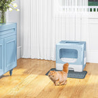 YITAHOME Large Enclosed Cat Litter Box w/Mat Scoop Blue Litter Box with Lid | Anti-Splash Kitty Litter Box with Lid & Pull-out Tray for Odor Control & Easy Cleaning, Front Entry Top Exit, Quick Assembly
