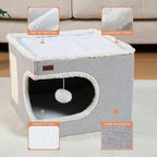 Garnpet Cat Bed for Indoor Cats Cube House, Covered Cat Cave Beds & Furniture with Scratch Pad and Hideaway Tent, Cute Modern Cat Condo for Multi Small Pet Large Kitten Kitty, Large, Grey