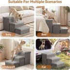 Zerbuger Dog Stairs with Storage, Grey Stripes Lids 3 Steps Ramp no Condo | 18" H Wider Dog Steps for High Beds Couch, Folding Storage Pet Stairs Gift for Climbing Small/Medium/Large Old Dogs Cats