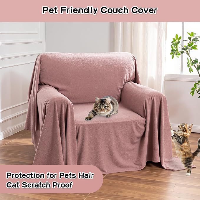 Chair Cover Cat Scratch Proof Recliner Chair Covers, Oversized Armchair Sofa Covers Washable Sofa Slipcover for Single Couch, Soft Small Couch Slipcover for Pets Dogs, 71" x 91", Pink