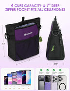 4 Cup Dog Treat Pouch with Silicone Insert Bag& Clicker(Purple) | 2 Pair Magnetic Closures, Belt Clip/Waist Belt/Crossbody Wear, Zipper Pocket Poop Bag Holder for Pet Training/Daily Walking