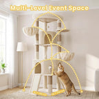 Cat Tree, 73-Inch Sturdy Corner Cat Tower for Large Cat VCT021MJ | Cat Furniture with Wide Top Perch, 2 Spacious Condos, 2 Cozy Baskets, 2 Scratching Boards & Interactive Toy, Beige