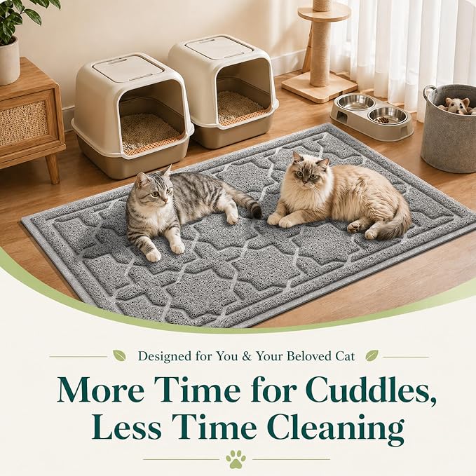 Yimobra Cat Litter Mat, Easy Clean Trapping PVC Mat with Waterproof Backing and Non Slip Bottom, Scatter Control Pad for Litter Box, 24"x20", Dark Grey