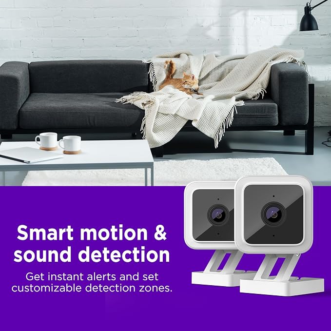 Roku Indoor Camera for Home Security, 2-Pack - Wired Security Camera with 1080p HD Color Night Vision, Compatible with Alexa & Google, Motion & Sound Detection, Built-in Siren (Renewed)
