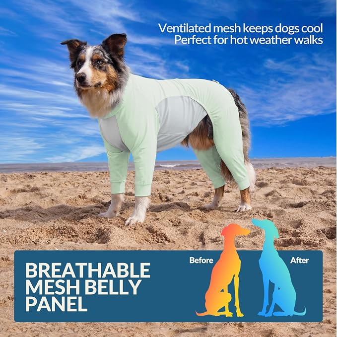 ROZKITCH Sun Protection Dog Shirts Quick Dry Soft Stretchy Dog T-Shirts with Pocket, Dog T-Shirt with Four Sleeves, Transforming Vest for Cool and Quick Dry Green 3XL