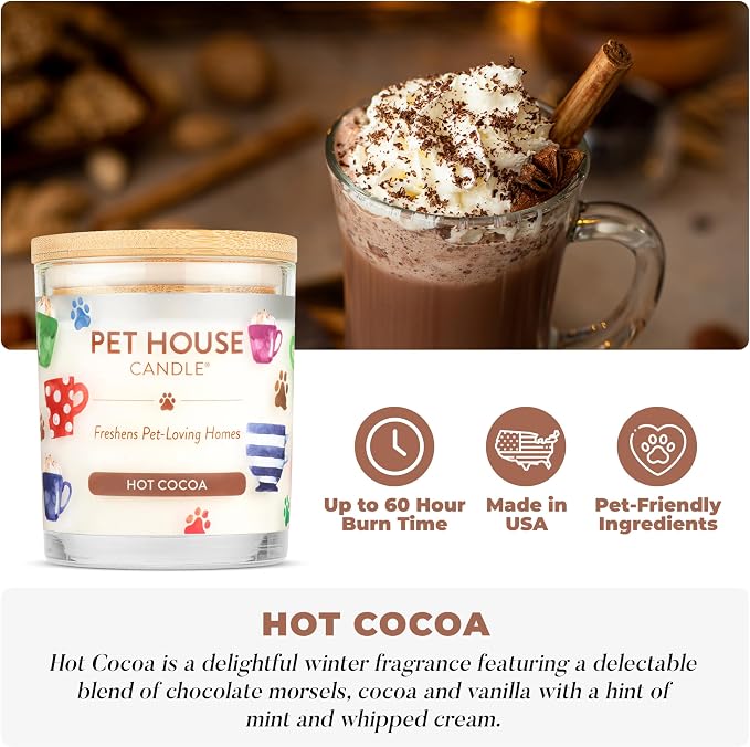 Pet House Pet Odor Candle Plant Based Hot Chocolate Candle Clean Burning, Long Lasting for Home, Hot Cocoa
