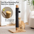 29" Tall Solid Wood Cat Scratching Post for Indoor Cats, Extra Stable Heavy Base, Natural Sisal Scratcher with Hanging Ball, Furniture Protector for Kittens & Adult Cats, Beige