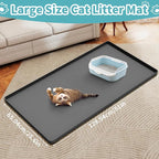 Cat Litter Mat, 51" x 25.6" Silicone Cat Mat for Litter Box, Silicone Cat Litter Box Mat for Scatter Control, Easy Clean, Waterproof and Non-Slip(Grey)