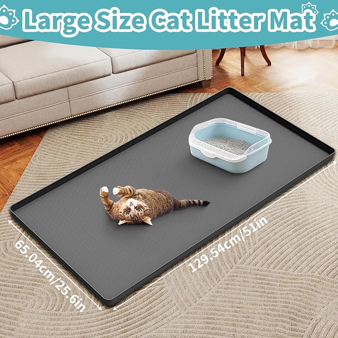 Cat Litter Mat, 51" x 25.6" Silicone Cat Mat for Litter Box, Silicone Cat Litter Box Mat for Scatter Control, Easy Clean, Waterproof and Non-Slip(Grey)