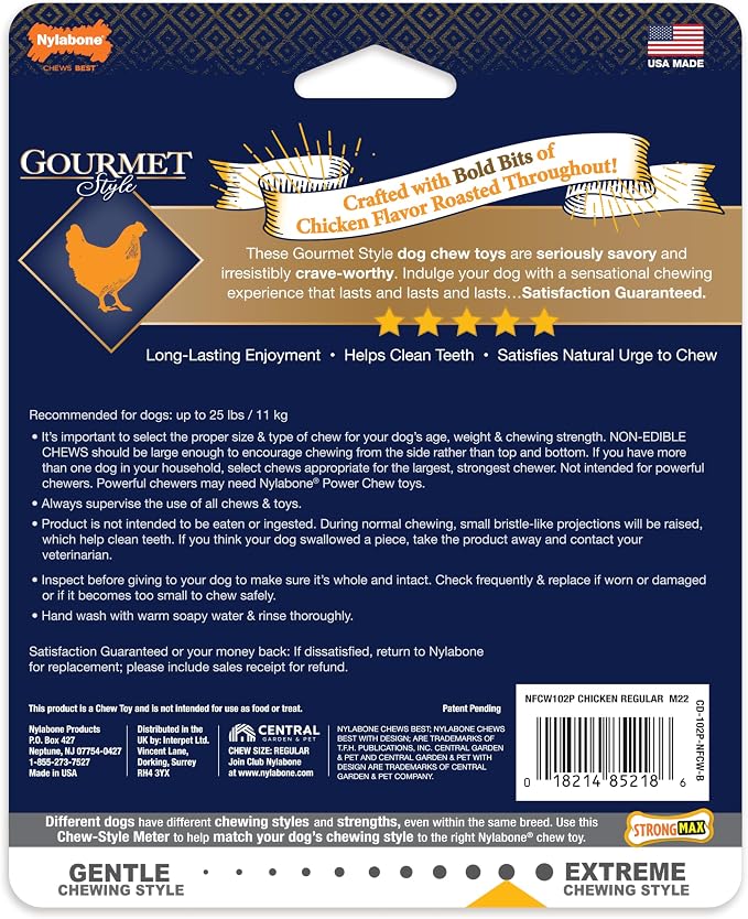 Nylabone Strong Chew Gourmet Style Wishbone Dog Chew Toy, Chicken Flavor | Small breeds, durable chew toys, long lasting, easy-hold shape, helps clean teeth, for dogs up to 25 lbs
