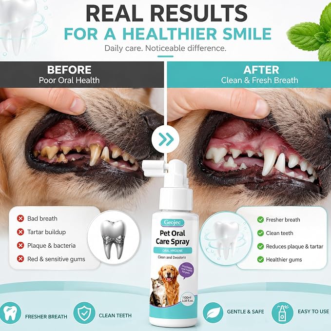 Pet Oral Care Spray, Dog Dental Spray for Dog Teeth Cleaning, Natural Dog Breath Freshener, Daily Dog Dental Care & Cat Dental Care Solution,No Brush Required Pet Mouth Freshener Spray for Dogs & Cats | Dog Dental Spray For Dog Teeth Cleaning & Cat Den...