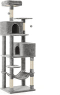 Feandrea Cat Tree, 73.2-Inch Tall Cat Tower, Plush Multi-Level Condo with 5 Scratching Posts, 2 Perches, 2 Caves, Hammock, 2 Pompoms, Light Gray UPCT191W01