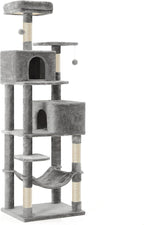 Feandrea Cat Tree, 73.2-Inch Tall Cat Tower, Plush Multi-Level Condo with 5 Scratching Posts, 2 Perches, 2 Caves, Hammock, 2 Pompoms, Light Gray UPCT191W01