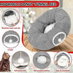 Soulchen Black and White Cat Tunnel Bed Under Christmas Tree 3ft x 3ft x 9.8in Detachable Donut Tunnel Sandworm 3-in-1 Indoor Cats Cave for Kitty Rabbit Ferret Puppy(Striped Black)