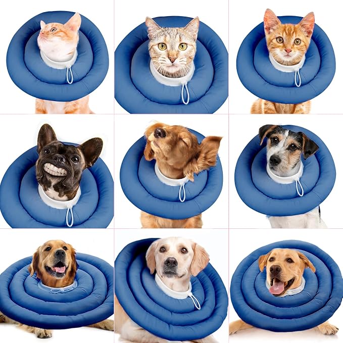 IDOMIK Dog Recovery Collar, Waterproof Soft Dog Cone After Surgery | Comfy Protective Elizabethan Collar Alternative for Dogs Cats, Adjustable Pet Neck Donut Cone Anti-Licking Wounds,Navy,M