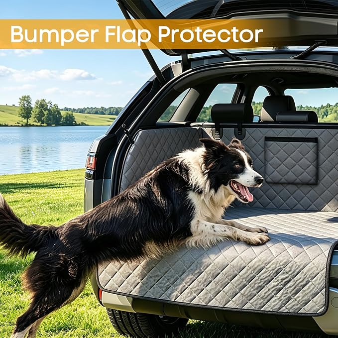 PETICON SUV Cargo Liner for Dogs, Pet Trunk Cover with Cushioned Sides | Full Coverage Non-Slip Cargo Cover with Bumper Flap Protector, Waterproof 600D Oxford, 28D High-resilience Foam, Safer Rides