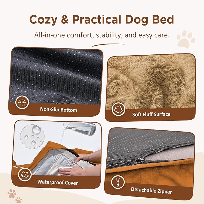 Comfort Expression Orthopedic Dog Beds for Large Sized Dog with Bolster | Waterproof Dog Couch Bed with Washable Cover & Non-Slip Bottom, Supportive Egg Crate Foam Large Pet Bed, 36x27 Inch
