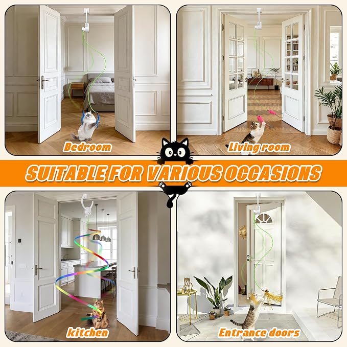 Automatic Interactive Cat Toy Rechargeable, Hanging Cat Toy, Cat Door Toy, Cat Enrichment Toys for Indoor Cats & Kitten, Doorway Electric Cat Teaser for Exercise, Boredom Relief & Fun Games