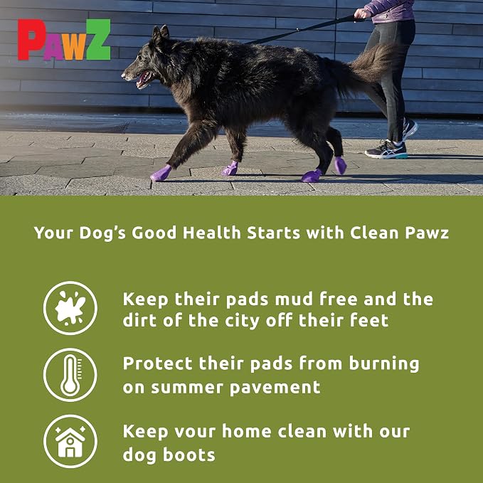 PawZ Rubber Dog Boots for Large Paws - All-Weather Waterproof Dog Shoes, Anti-Slip Traction for Rain, Snow, Mud & Hot Pavement - Pull-On Dog Booties, Olive Green - Large (3"- 4") - Pack of 24