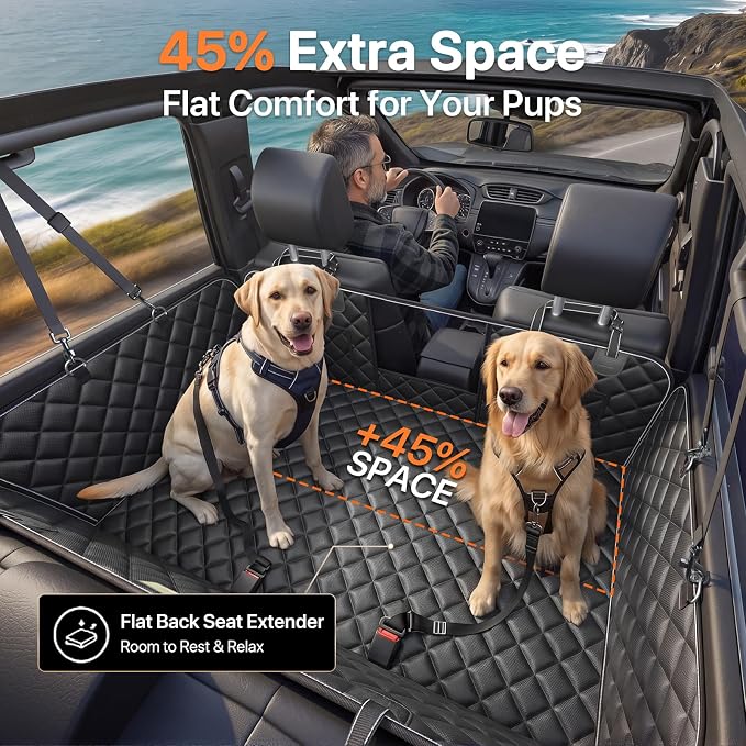 Doglike Hard Bottom Back Seat Extender for Dogs, 650LB Heavy Duty Support, Waterproof Dog Car Seat Cover with Removable Washable Mat, Dog Hammock with Mesh Window for Mid-Size Sedans & Compact SUVs