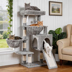 Hey-brother Cat Tree Tower with Large Bed, Hammocks, Scratcher, MPJ006SW | 35.4 Inches Cat House with Cozy Condo, Sisal Scratching Posts for Indoor Cats, Light Gray