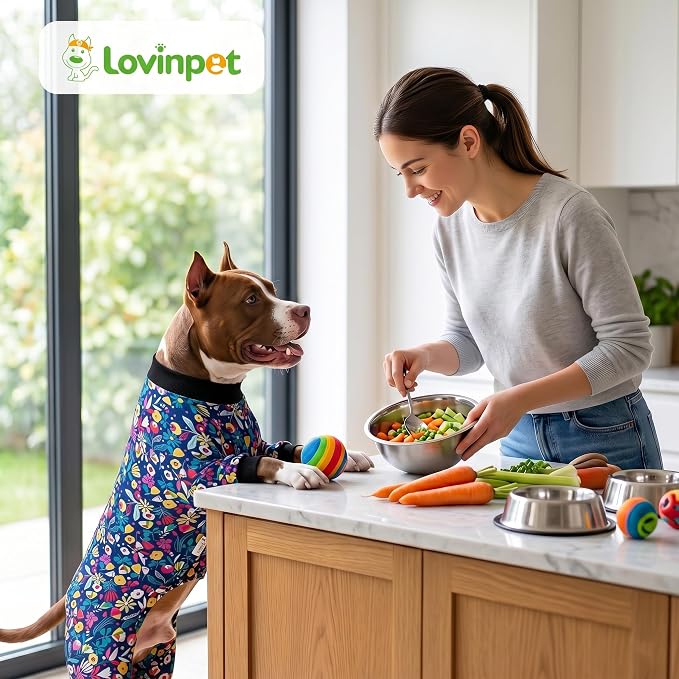 LovinPet Dog Pajamas Apparel for Giant Dogs, Pitbull Clothes, Stretch Knit, Hawaiian Flowers Print, Big Dogs Pullover Onesie, Pajamas for Pitbulls, Pitbull Onesie, Full Coverage Big Dog Pjs, 2XL