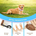 Mile High Life Dog Leash Braided Cotton Rope with Leather-Reinforced Ends | Rust-proof 360° swivel clasp, Heavy-duty for medium/large dogs. Great for weddings, daily walks (18IN, 1/2", Light Brown)