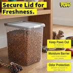 Mighty Tuff 35 lb Pet Food Storage Container with Airtight Lid, Clear | Secure lid clasp helps keep dog and cat food fresh while the clear container simplifies pantry organization.